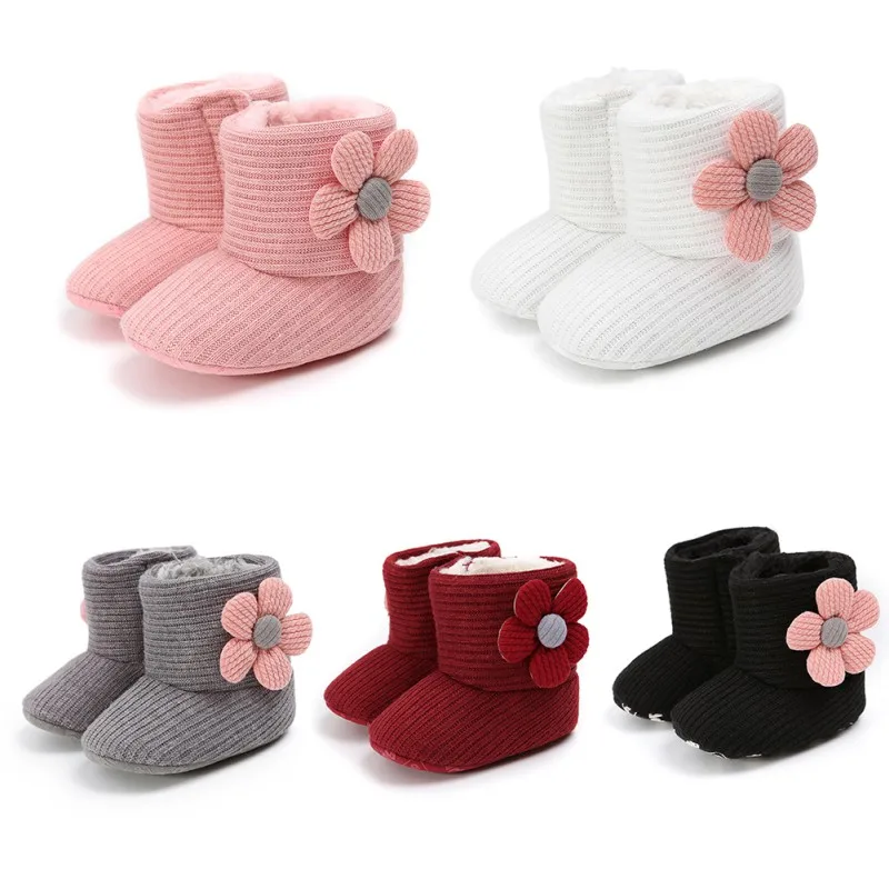 Warm Toddler Knitted Boots Winter First Walkers Baby Girls Boys Boots Soft Sole Fur Snow Prewalker Booties