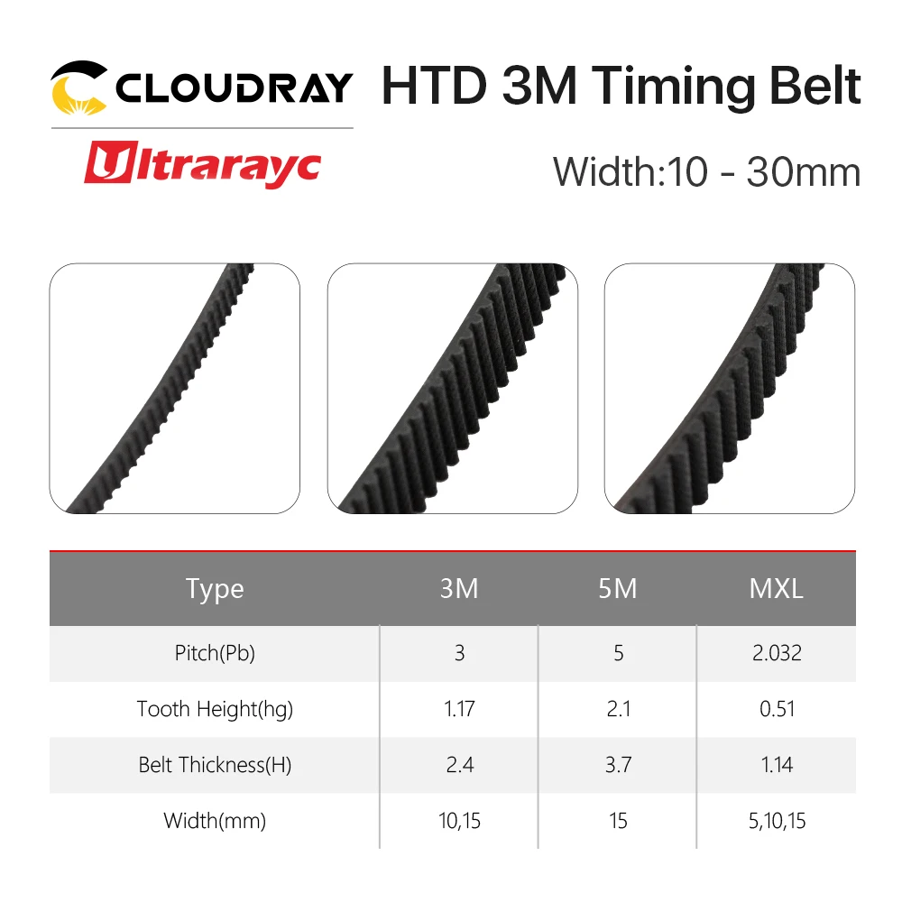 Ultrarayc High Quality HTD3M PU Open Belt 3M 5mm-40mm Width Rubber Backlash Timing Belt  for Co2 Laser Machine 3D printer