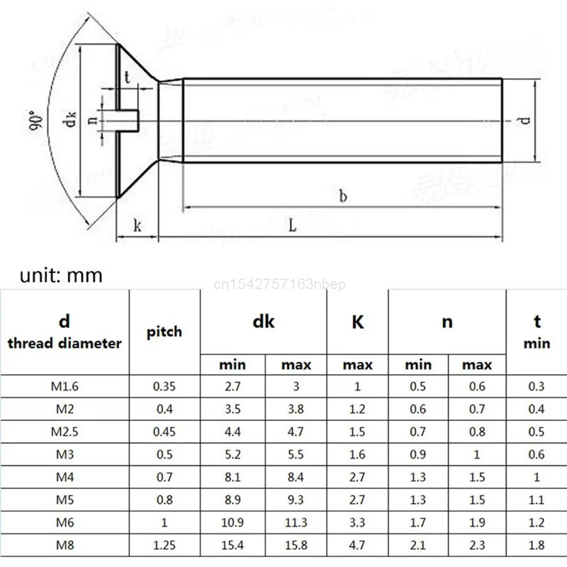 10/50pc M1.6 M2 M2.5 M3 M4 M5 M6 304 A2-70 stainless steel GB68 Metric Threaded Slotted Flat Countersunk Head Machine Screw Bolt