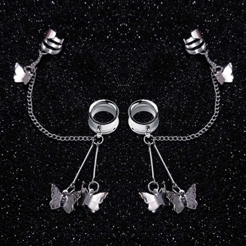 Earring  Ear Tunnels Plugs Ear Cuff Hip-hop Long Chain Ear Bone Clip Cool Girl Party Jewelry Ear Reamer In The Ear Piercing