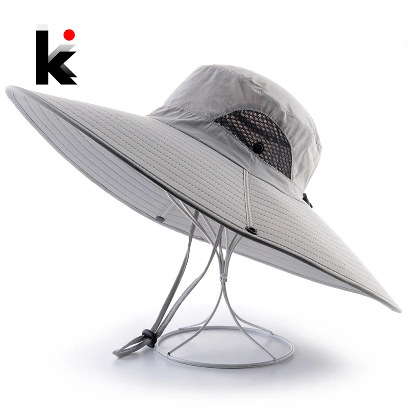 Men's Bob Bucket Hats Outdoor 15cm Wide Brim Sunhat Mountaineering Fishing Sun Cap Waterproof Sun Protection Fisherman Sunbonnet