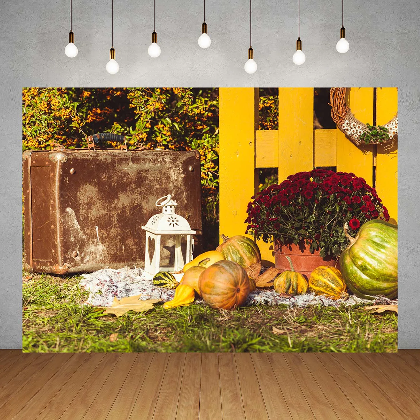 

Pumpkins Lamp Suitcase Halloween Party Photography Backdrops Vinyl Cloth Backgrounds for Photo Studio Children Baby Photophone