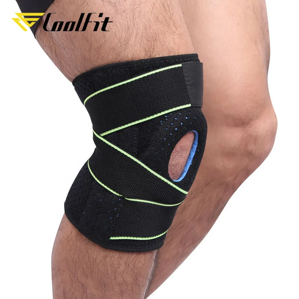 CoolFit 1 Pair Knee Support Quick dry Silica gel 4 Spring Stabilizer Sports KneePad Brace Patella Knee Pads Hole Knee Protector