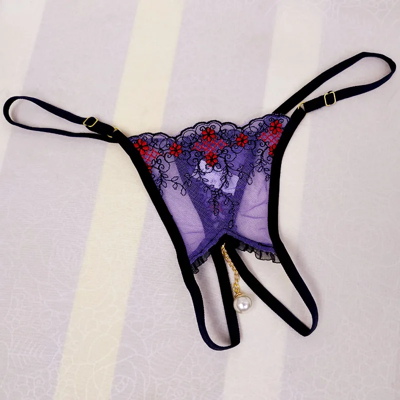 Floral Sissy Panties With Open Crotch Purple Color Low Rise Sexy Lingerie Thong Underwear for Men Gay Bottom G Strings See Thru