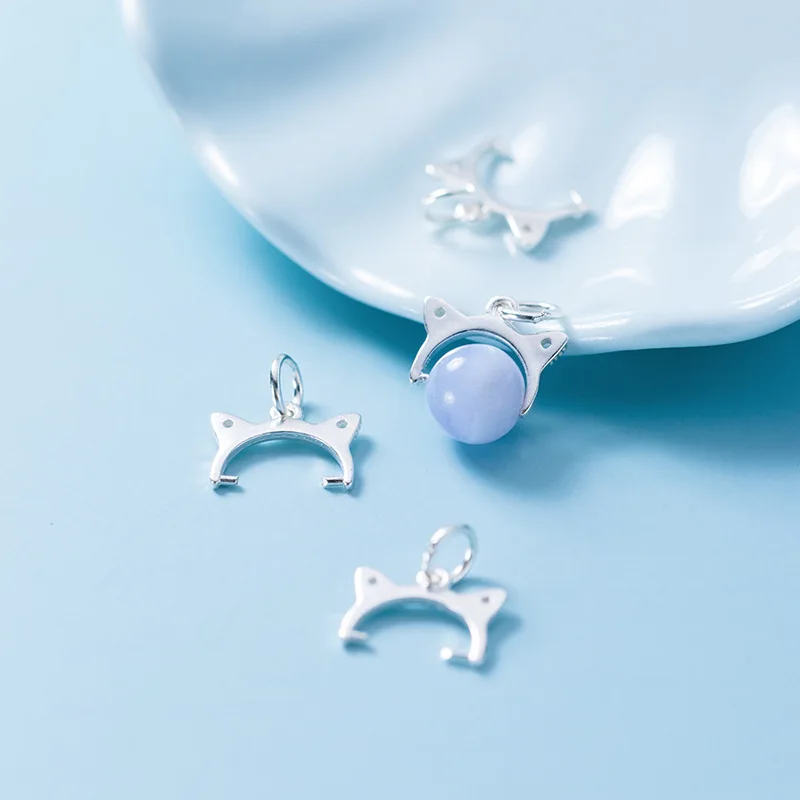 

925 Sterling Silver Necklace Kitty Connector Clasp Charms Silver Semi-finished Clip Bead Buckle Pendants Fit 8.5mm DIY Jewelrys