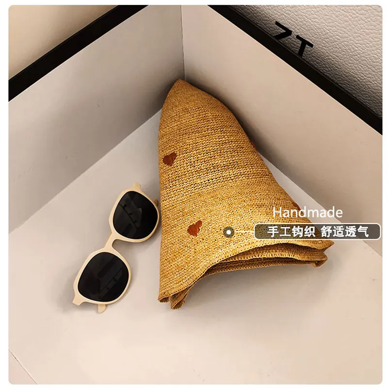 Sombrero de paja japonés para mujer, versión coreana, protector solar, aleros grandes, playa, vacaciones, sol, plegable