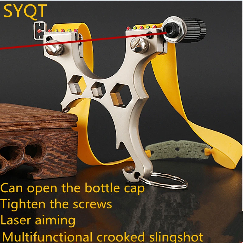 

The New Laser Multifunctional Slingshot Can Be Screwed To Open The Bottle Cap Outdoor Wrench Metal Catapult Slingshot Hunting