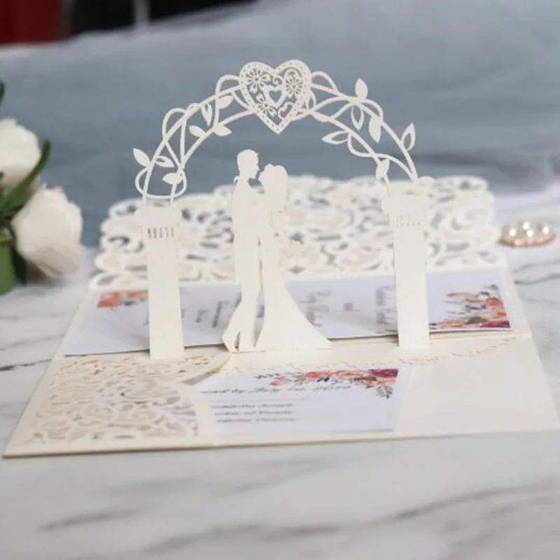 100Pcs European Style 3D Pop Up Wedding Invitation Card Party Valentine's Day Hollow Greeting Card Happy Birthday Cards