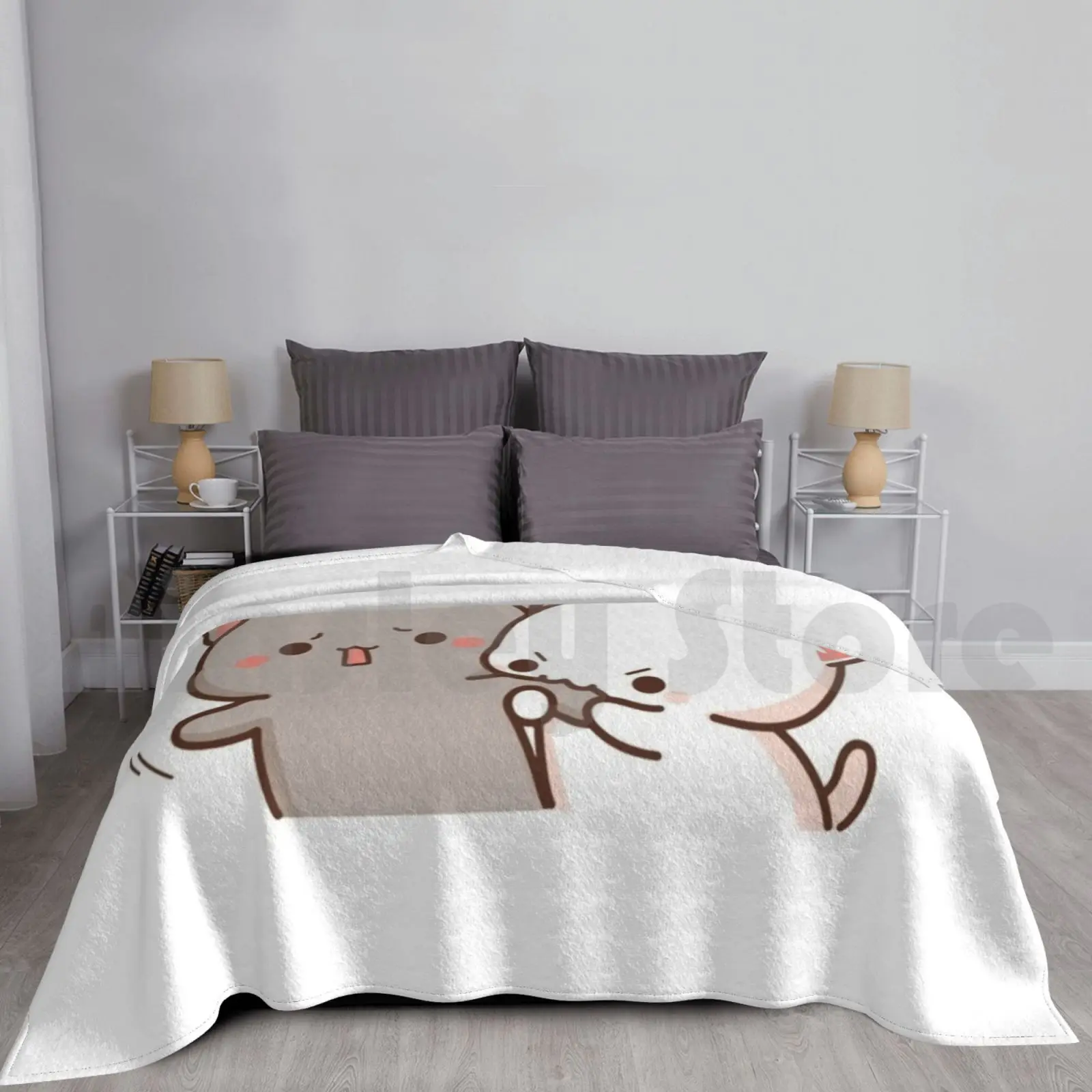 Peach And Goma Mochi Cat Bite Blanket Super Soft Warm Light Thin Peach Cat Goma Mochi Cat Kitty Cute Romantic Kawaii