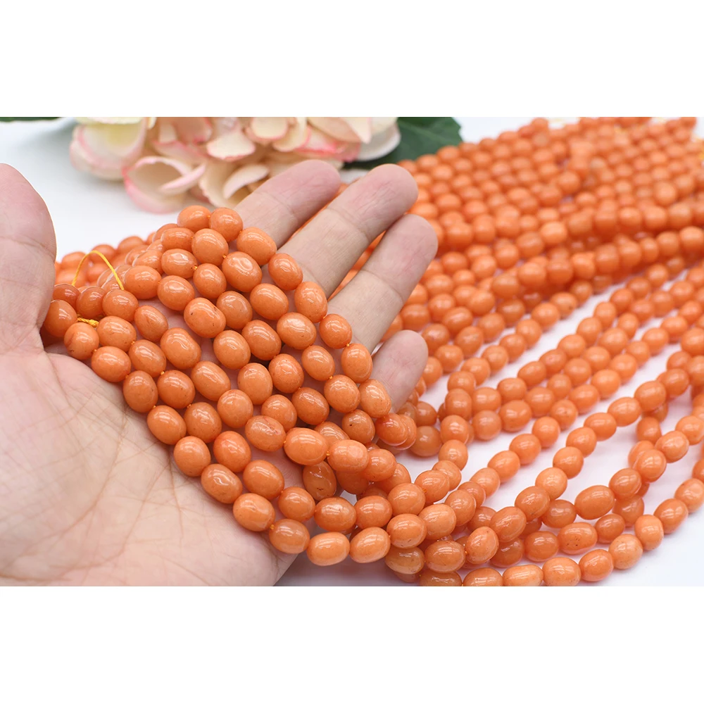 8X10mm Natural Smooth Orange jade Oval stone beads For DIY Bracelet Necklace Jewelry Making Strand 15