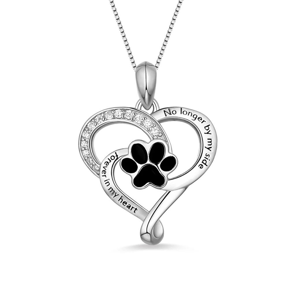 

Uonney Dropshipping Customized Pet Paw Print Love Heart Necklace Silver Single Hook Valentine Birthday Valentine's Day Gift