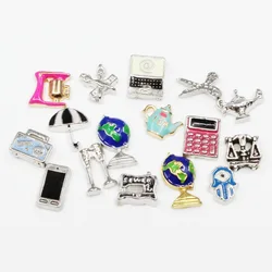 20pcs/lot Globe Coffeemaker Sewing Machine Enamels Supplies Scissor Floating Charms For Glass Lockets Memory Pendant Jewelry