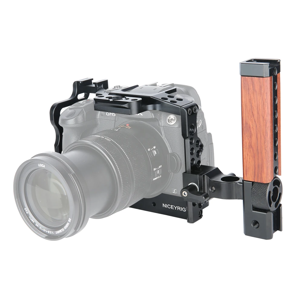 NICEYRIG for Panasonic Lumix GH5 / GH5S Camera Cage Kit with Cable Clamp Cheese Top Handle NATO Rail Cold Shoe 15mm Rod