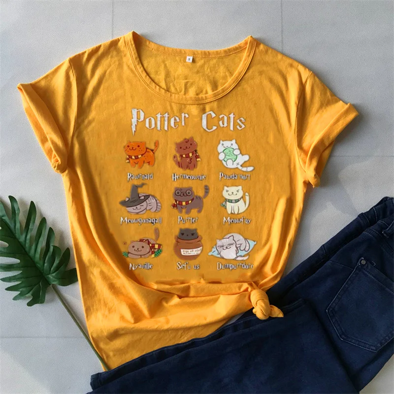 Cute Potter Cats mom Shirt Fashion Unisex tshirt Harajuku Short Sleeve Mama Top Tees O Neck 100% Cotton Mother Casual