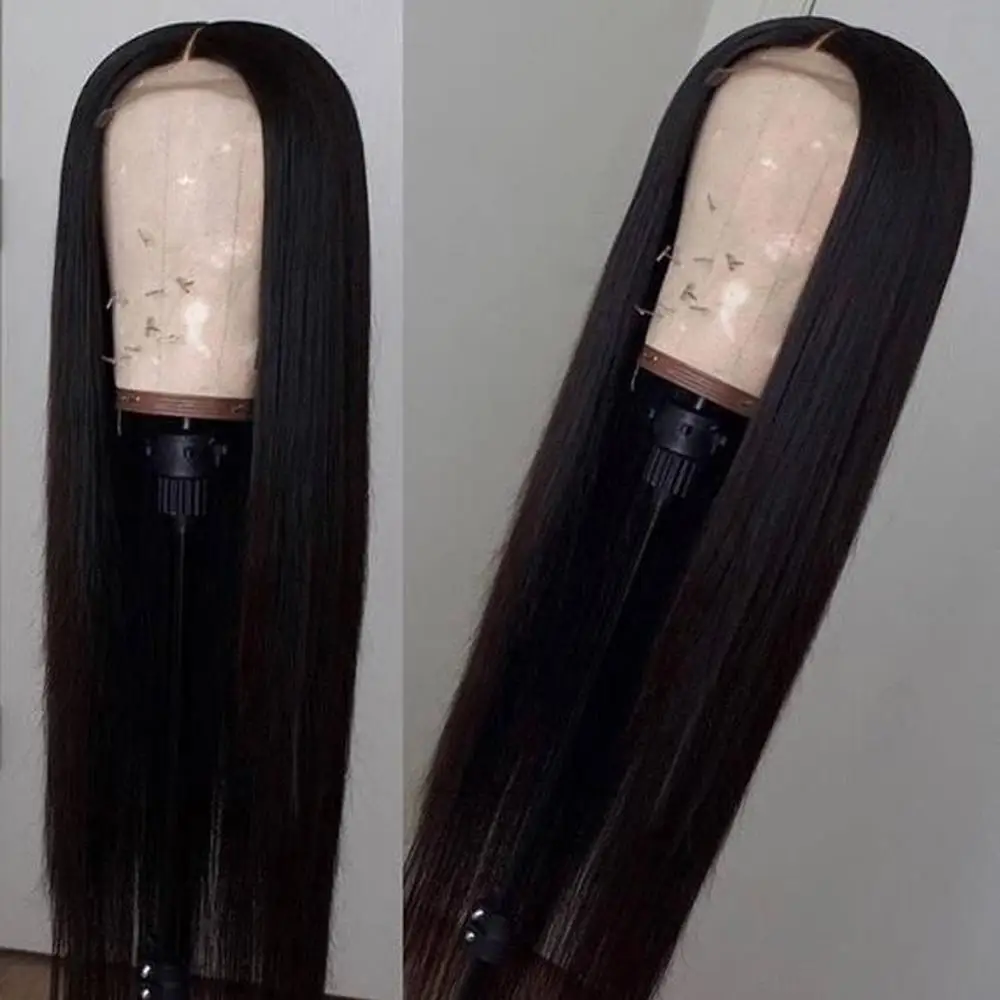 DLME-peluca sintética negra resistente al calor para mujeres negras, reemplazo de cabello, peluca recta con malla frontal