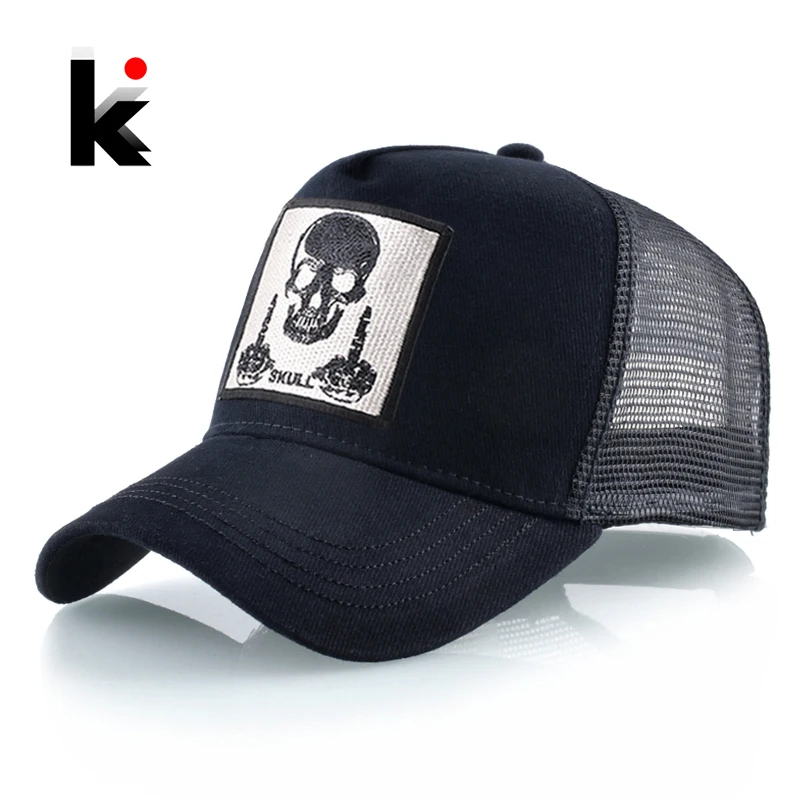 Men\'s Baseball Cap With Embroidery Skull Patch Snapback Hip Hop Trucker Cap Women Four Season Outdoor Breathable Visor Bone Hats