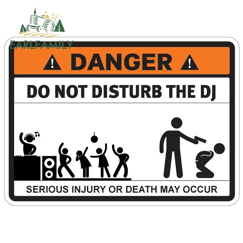 EARLFAMILY 13cm x 9.3cm for Danger Sign Do Not Disturb The DJ Car Stickers Occlusion Scratch Decals Laptop Graffiti Decoration