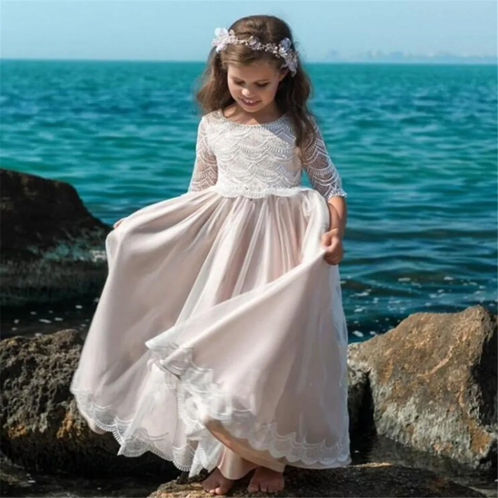 Vestidos Elegantes de satén para niña, vestidos de flores con apliques, vestidos largos de princesa para fiesta, desfile, primera comunión, gran oferta