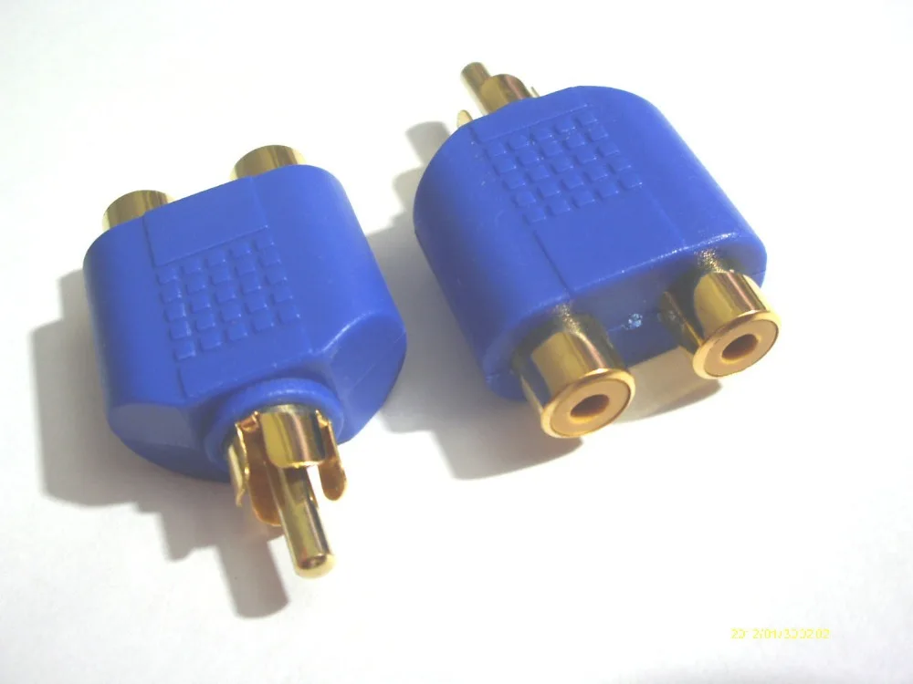 

100 pcs BLUE RCA AV audio Y splitter Plug Adapter 1 male and 2 female New