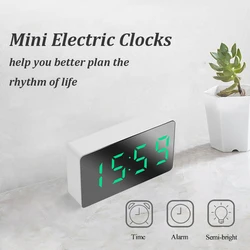 Alarm Clock Digital Temperature Clock LED Display Mirror Clocks Desk Table Clock Mini Electric Clocks For Living Room Decor