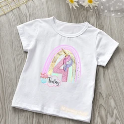 Today Is My 2 3 4 5 Birthday Numuber T-Shirt Kawaii Unicorn Rainbow Cartoon Kids Clothes Girls T Shirt Short Sleeve T-Shirts