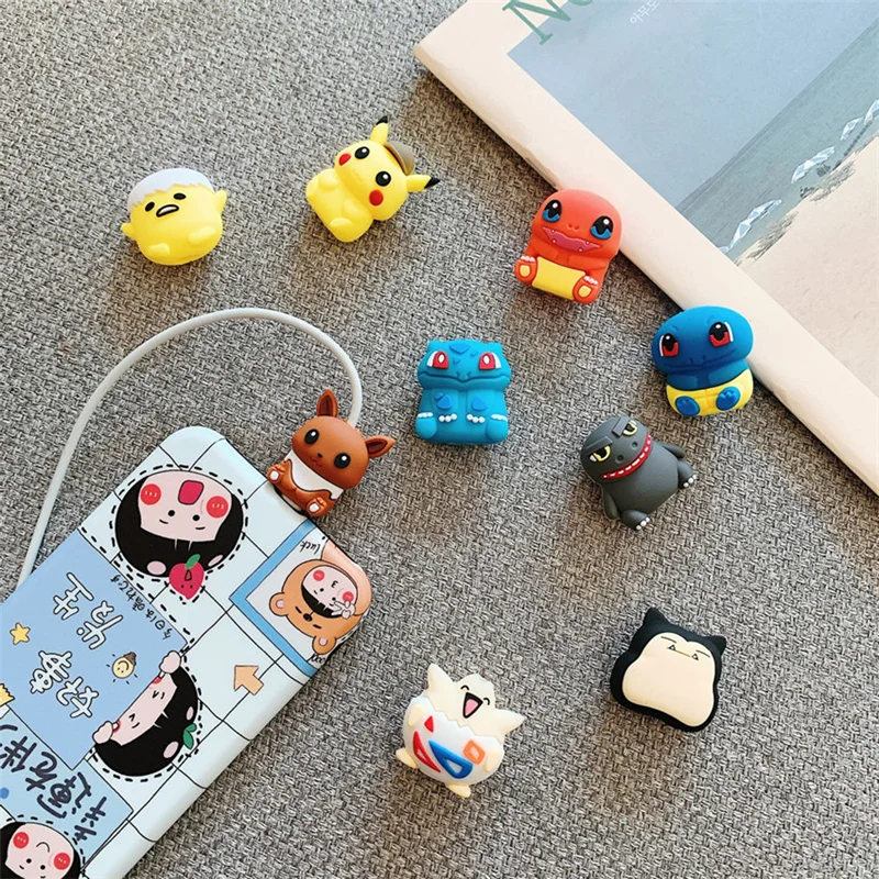 

Cartoon Pokemon Data Cable Protective Sleeve for Phone Pikachu Jenny Turtle Toy USB Charger Silicone Protective Accessories