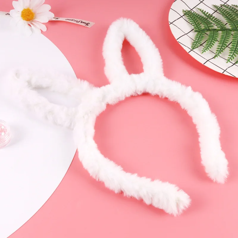 Cute Fluffy Rabbit Ears Hairbands For Women Headdress Solid Color Headband Hair Hoop Anime Cosplay Hair Band Hair Accessories