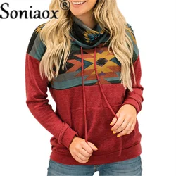 2021 Winter Women's Fashion Hooded Pocket Long Sleeve Sweatshirts Casual Solid Loose Print Patchwork Lady Sweatshirts Tops Basic