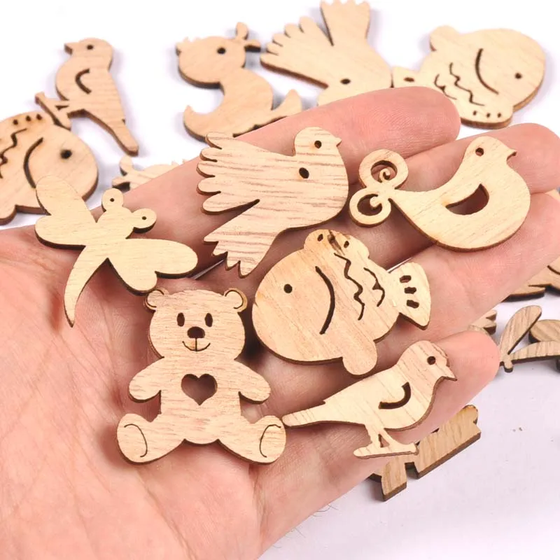 25pcs Natural Wooden Scrapbooking Art Craft for Halloween/Leaf/Flower Embellishments Handmade Home Decoration 20-30mm mt2731