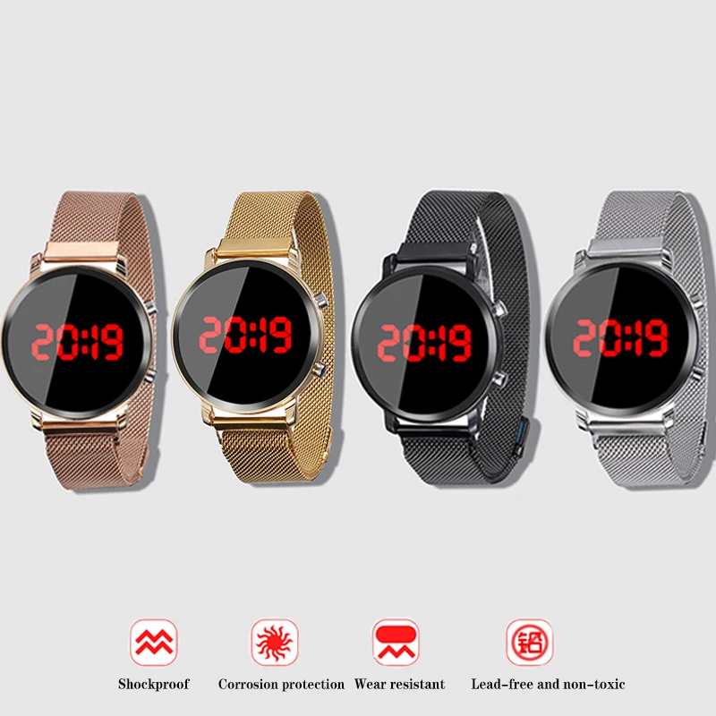Round LED Watch Men Digital Watches Electronic Clock Men Wristwatch Stainless Steel Women Watches Female Watch Relogio Masculino
