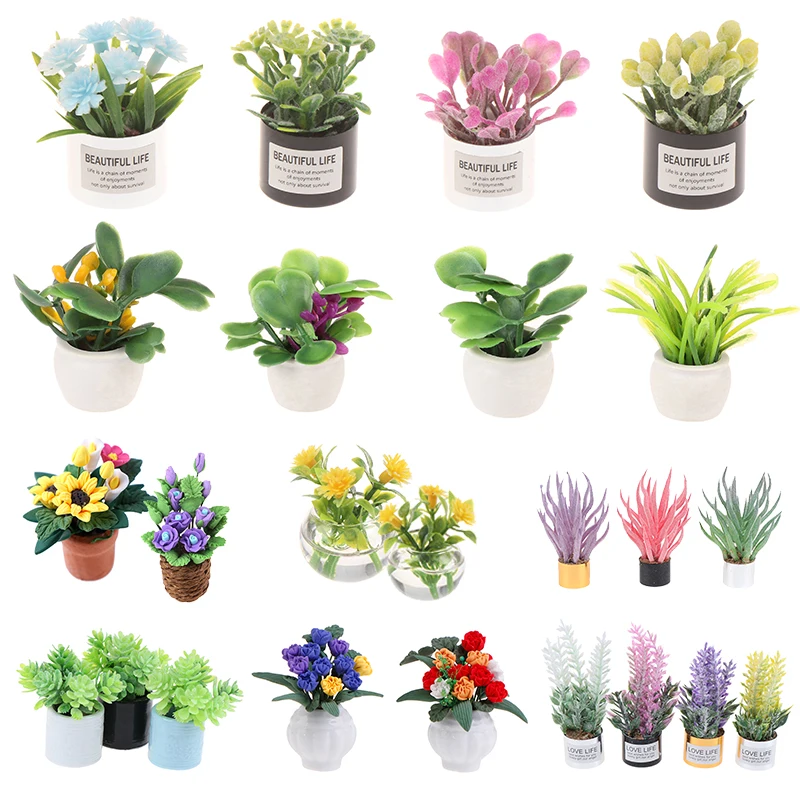 Fleur Miniature en Pot pour maison de poupée 1:12, plante verte en Pot, meubles de maison de poupée, décoration de maison, Simulation de plantes en Pot, jouet pour enfants