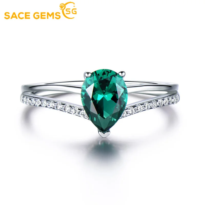 

SACE GEMS 925 Sterling Silver Sparkling Full High Carbon Diamond Emerald Finger Rings For Women Wedding Party Fine Jewelry Gift