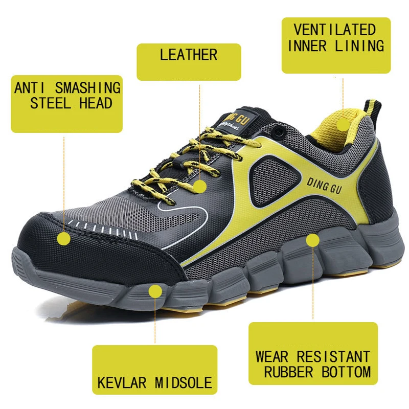 safty shoes men construction safety shoes with steel toe cap men shoes sneakers breathable lightweight work boots