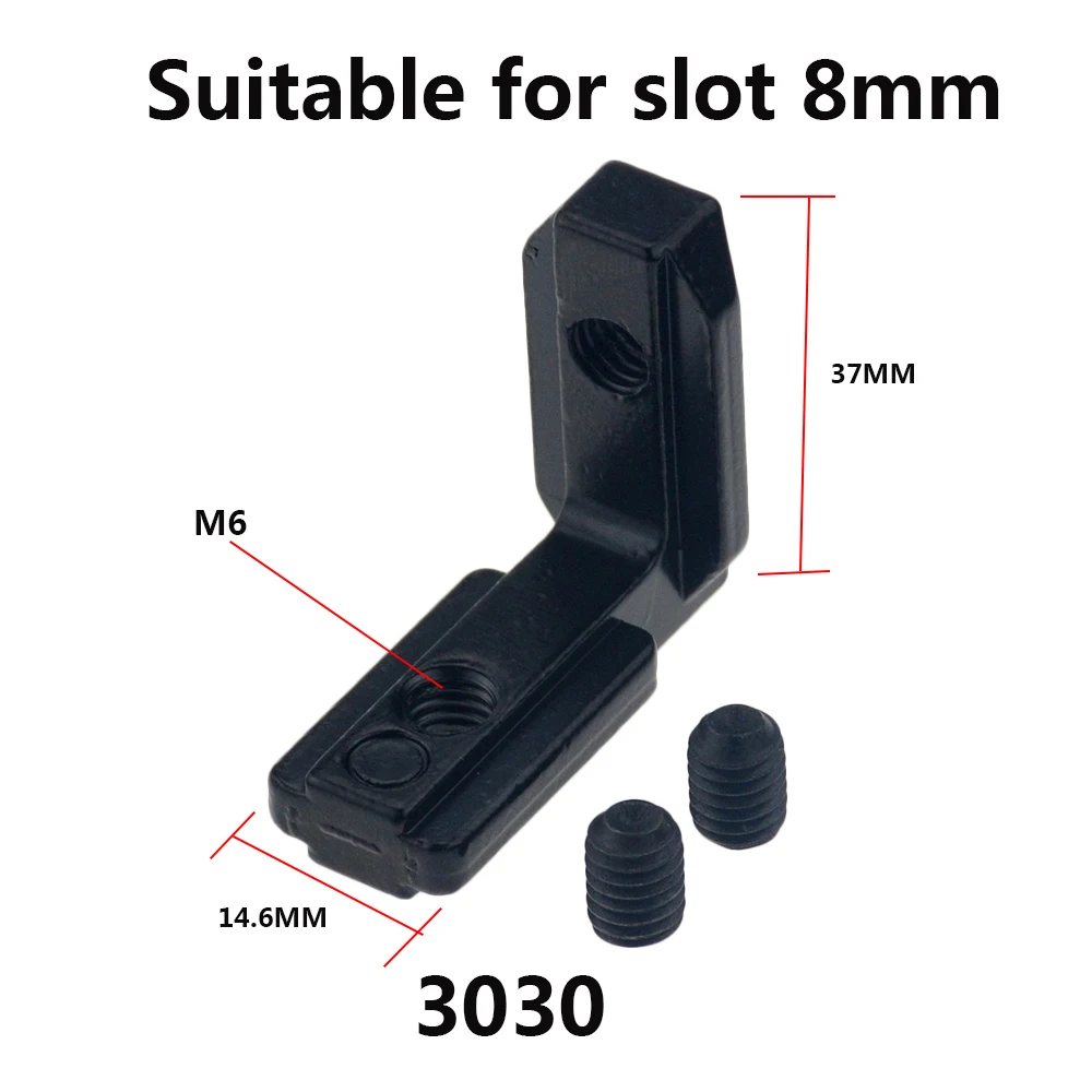 10pcs/Pack 2020 Black L Shape Interior Corner Connector Joint Bracket with screws for 1515 2020 3030 4040 EU Aluminum Profile