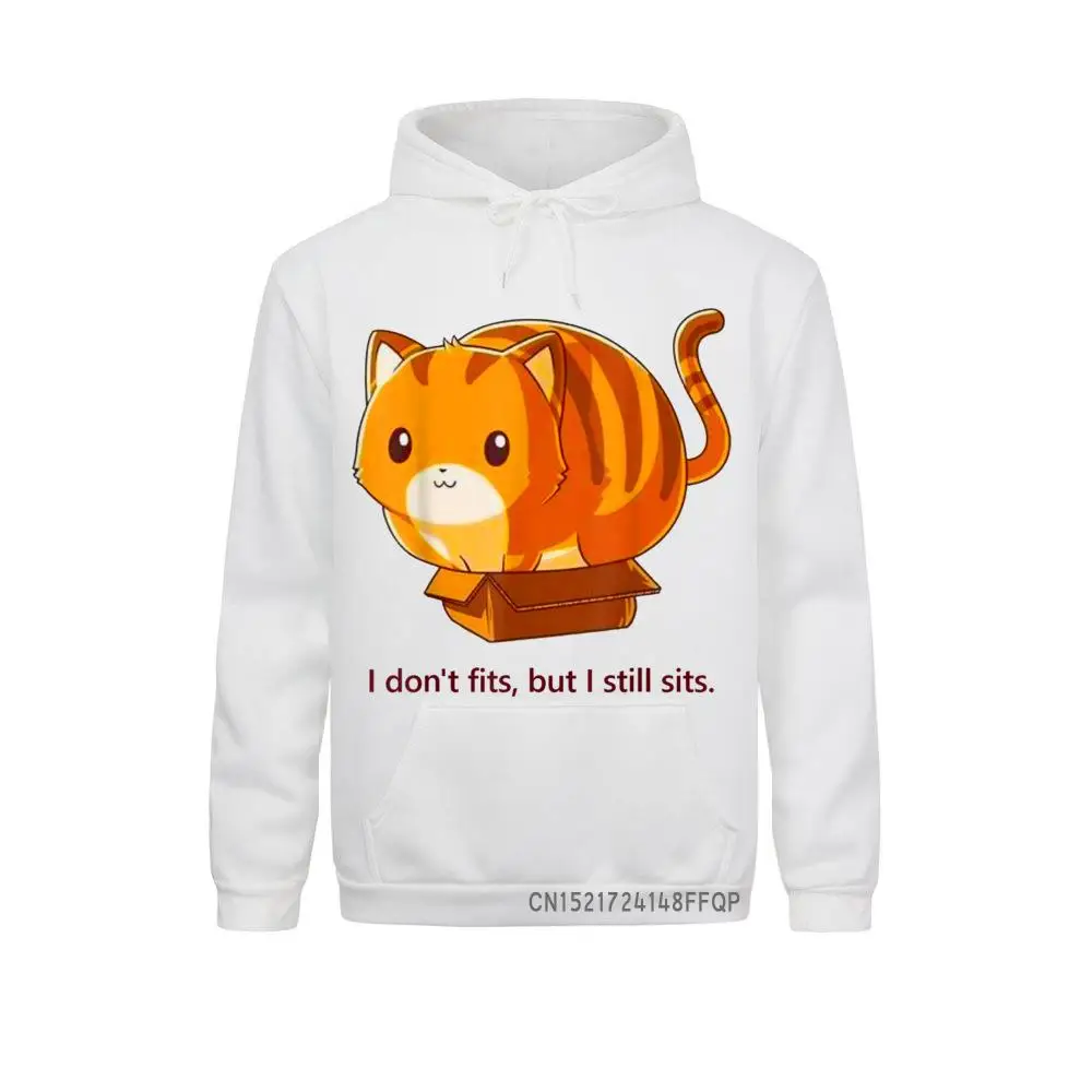 

I Don't Fits But I Still Sits Cat Kitten Kitty Humor Pullover Cool Male Sweatshirts Thanksgiving Day Hoodies Design