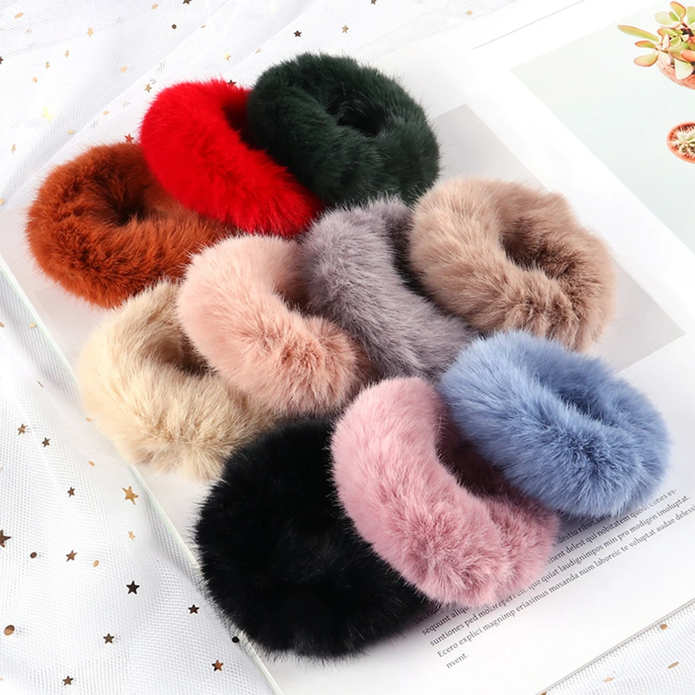 Furry Artificial Rabbit Fur Scrunchies Faux Fur Hair Band Rope Hair Holder Wristband Hair Ring Hair Tie Ponytail Holder Hair Tie