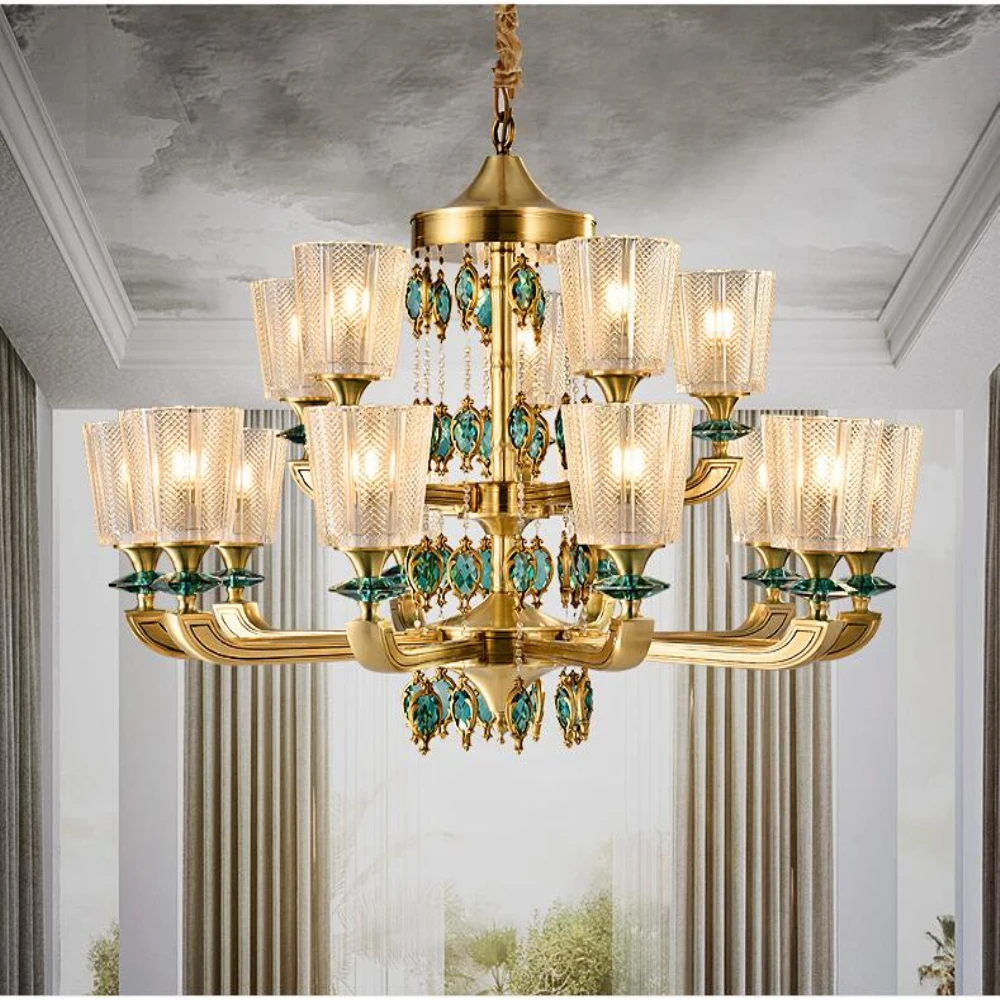

European style copper peacock blue crystal chandelier
