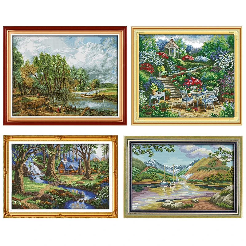 

Joy Sunday Cross Stitch Kit Lakes and Hills Patterns Stamped Printed 11CT 14CT Counted Print Craft Kit Embroidery Needlework Set