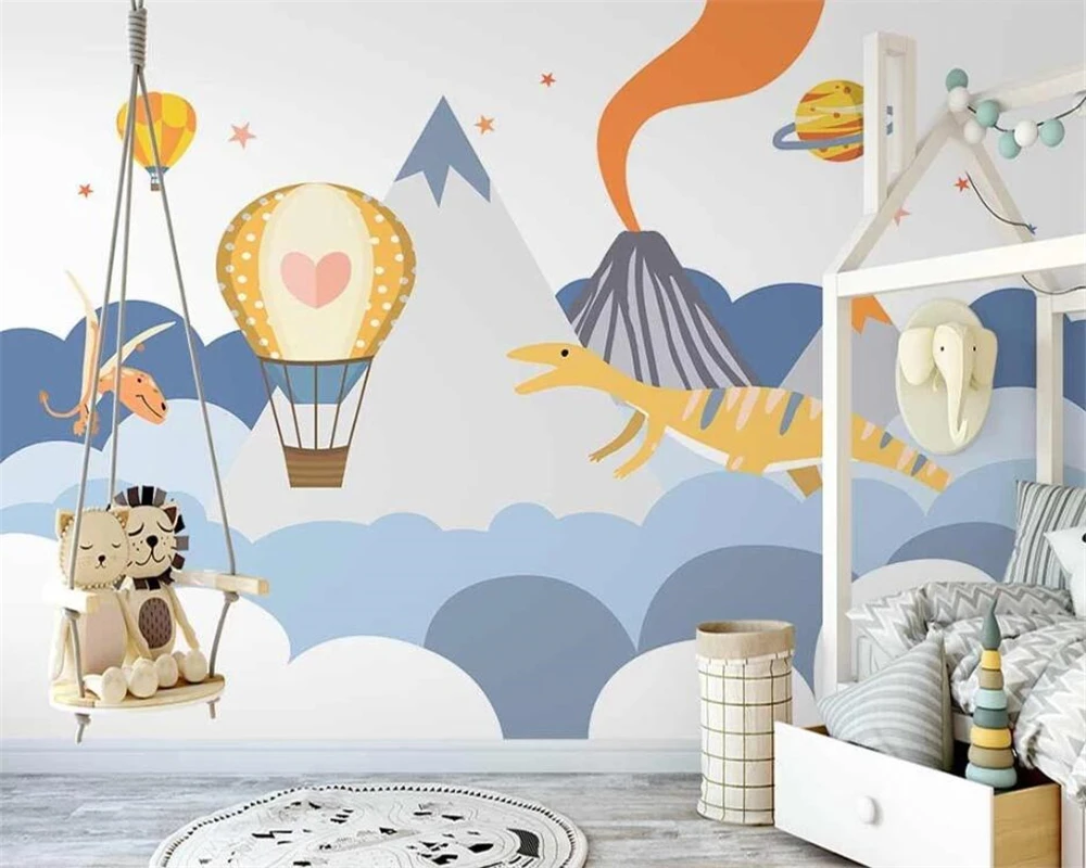 beibehang Customize papel de parede new Nordic hand-painted hot air balloon valley children's room background wallpaper