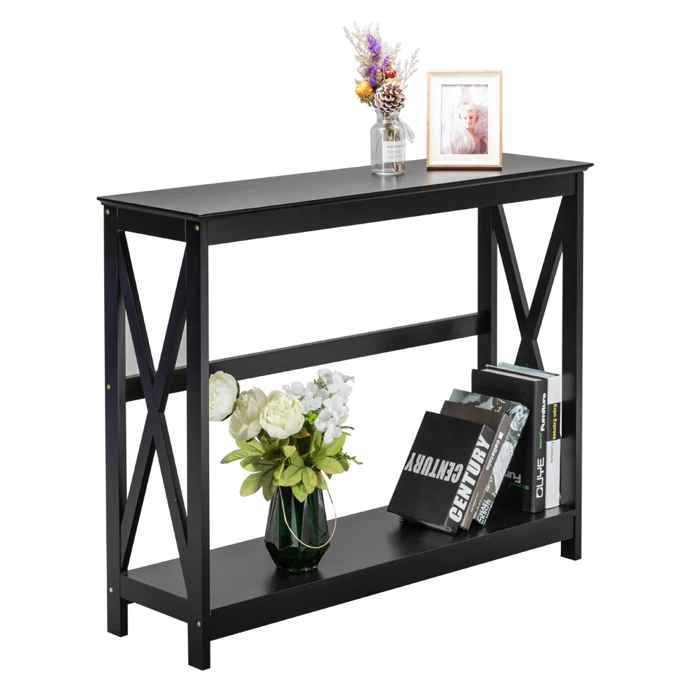 Side Cross Porch Table Black  End Table Side Table Console table【106x30x80cm】 US Warehouse