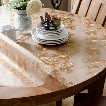 PVC Tablecloth Waterproof Tablecloth Floral Clear Round Transparent PVC Anti-Oilproof Table Mat Coffee Table Cloth Home Textiles