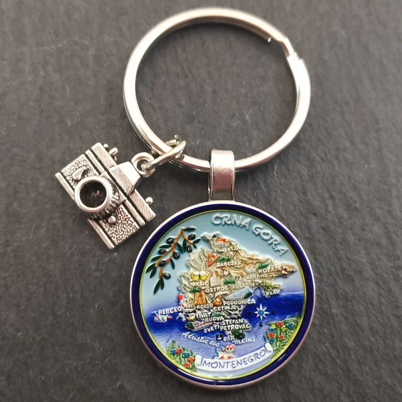 Charm 25MM Keychain Europe Mediterranean Greece Spain France Glass Drawing Keychain Men and Women Jewelry Gifts