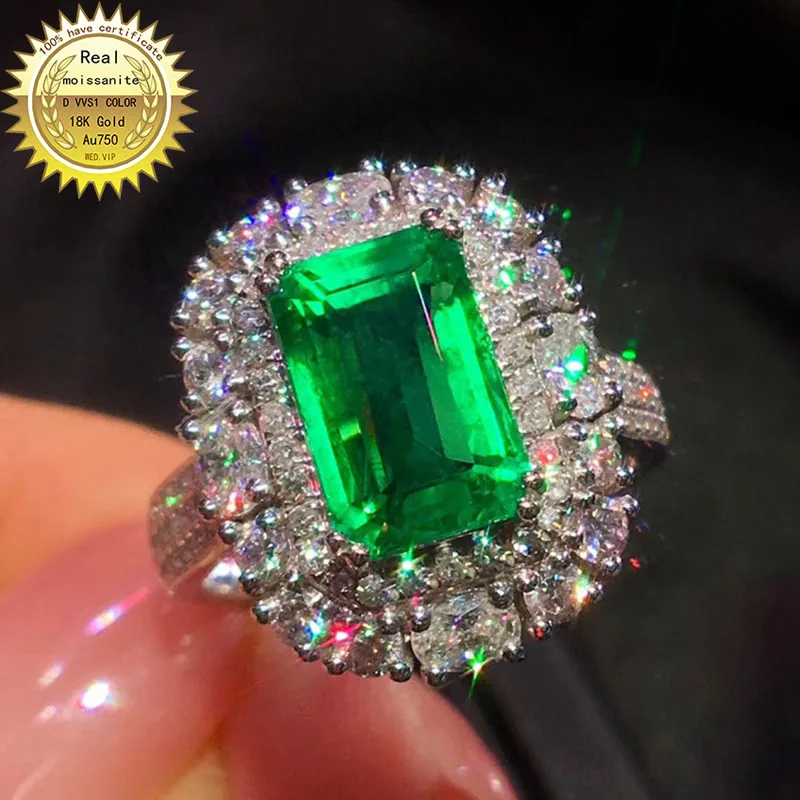 

10K Gold ring Lab Created 5ct Emerald and Moissanite Diamond Ring With national certificate Em-021