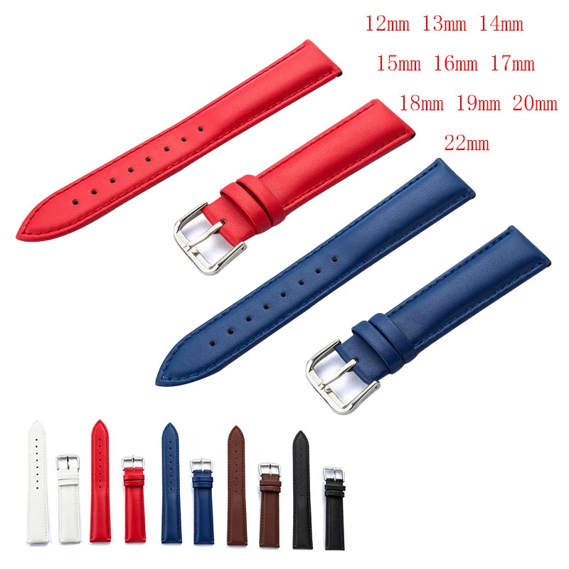 

Soft Watch Band Genuine Leather Straps 12-22mm Watch Accessories blue Red white black Brown Colors Watchbands