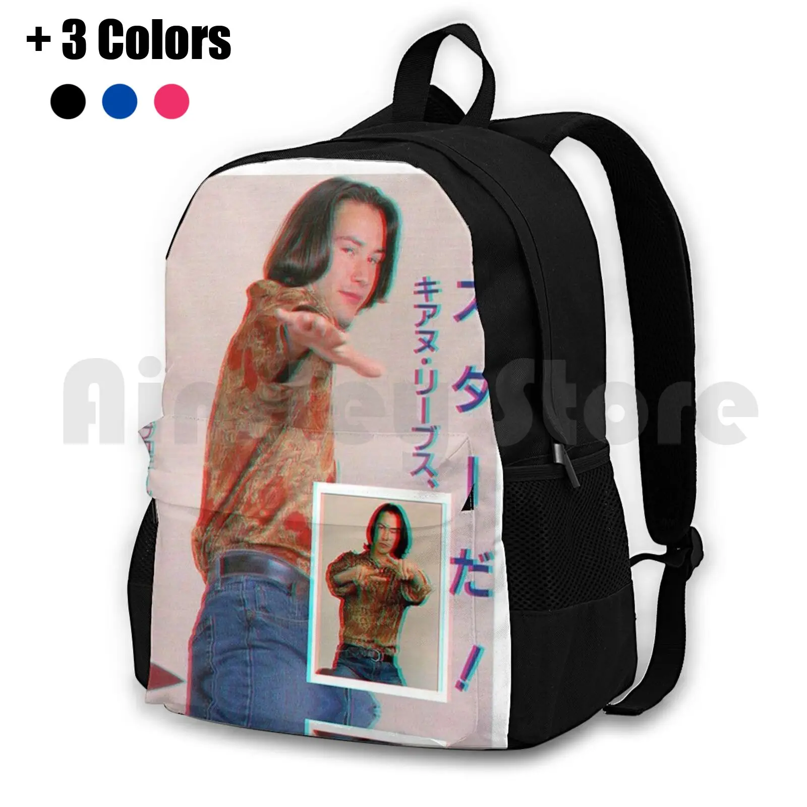 Keanu Reeves Outdoor Hiking Backpack Waterproof Camping Travel Keanu Reeves John Wick 80s Japanese Disco Funk Retrowave