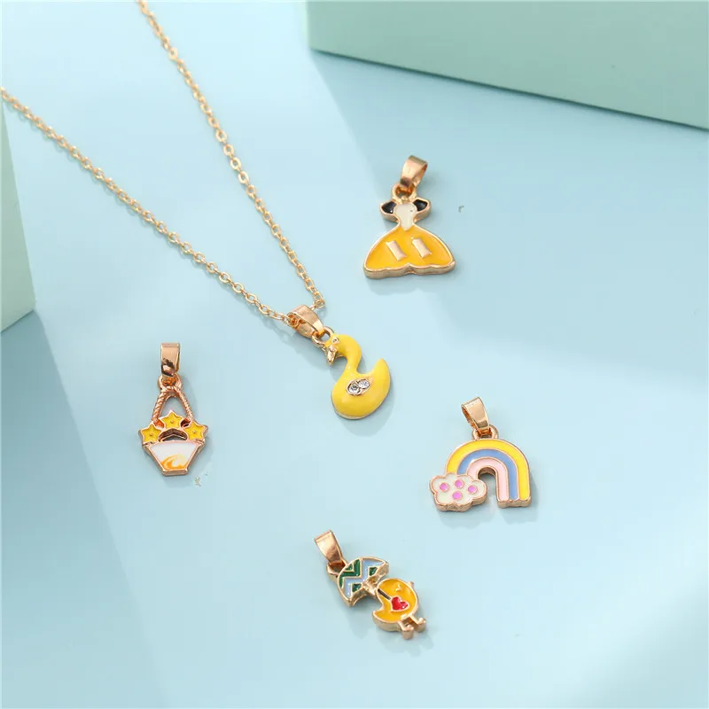 Kids Jewelry Colorful Enamel Duck Star Chick Rainbow Pendant Necklace  Girls Candy Color Toys