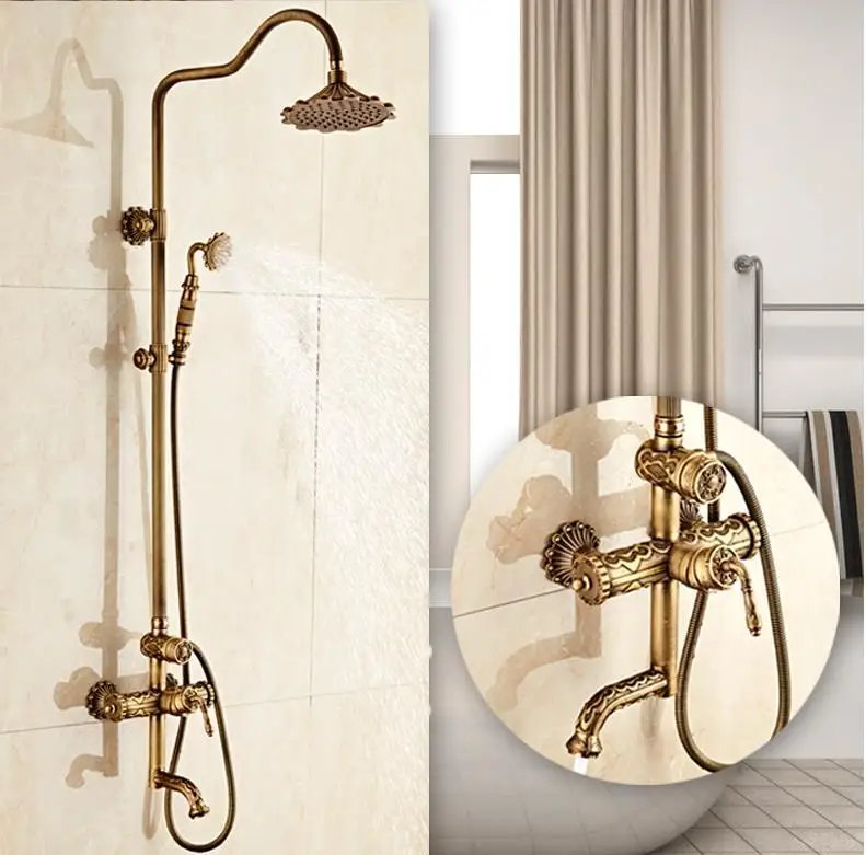 

Vidric Bathroom faucet brass crane antique bronze bath & shower faucet wall mounted shower faucet set with rainfall shower head