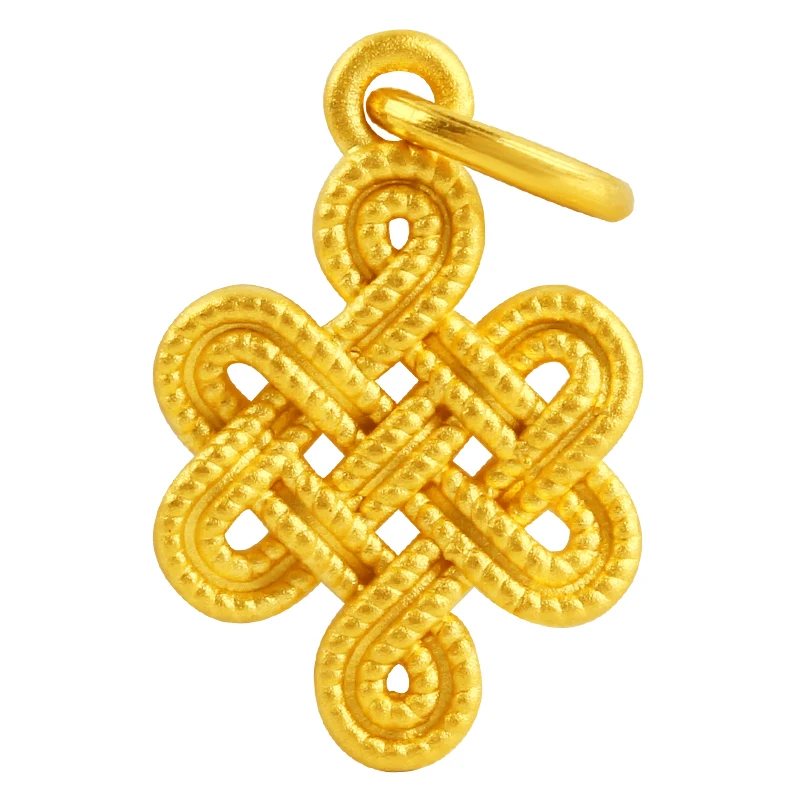 New Arrival 999 24K Yellow Gold Pendant Women Chinese knot Necklace Pendant