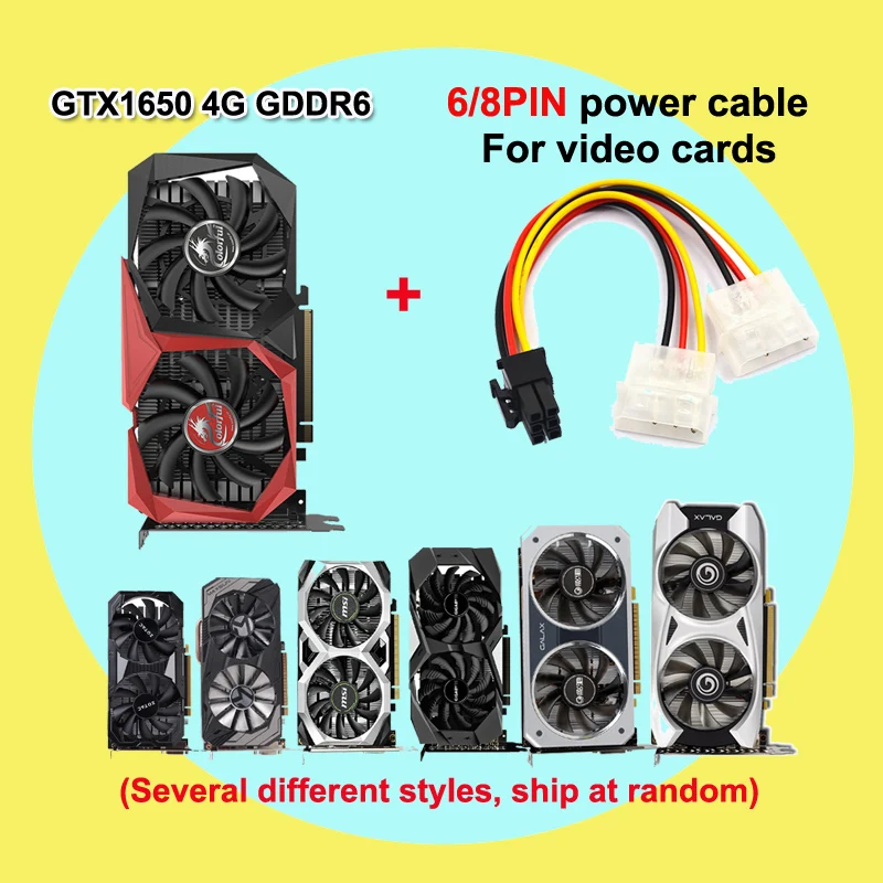 Brand New GTX1650 4G GDDR6 Gaming Video Card with 6pin 8pin Power Cable Adapter Quality Guarantee 2 Years Warranty