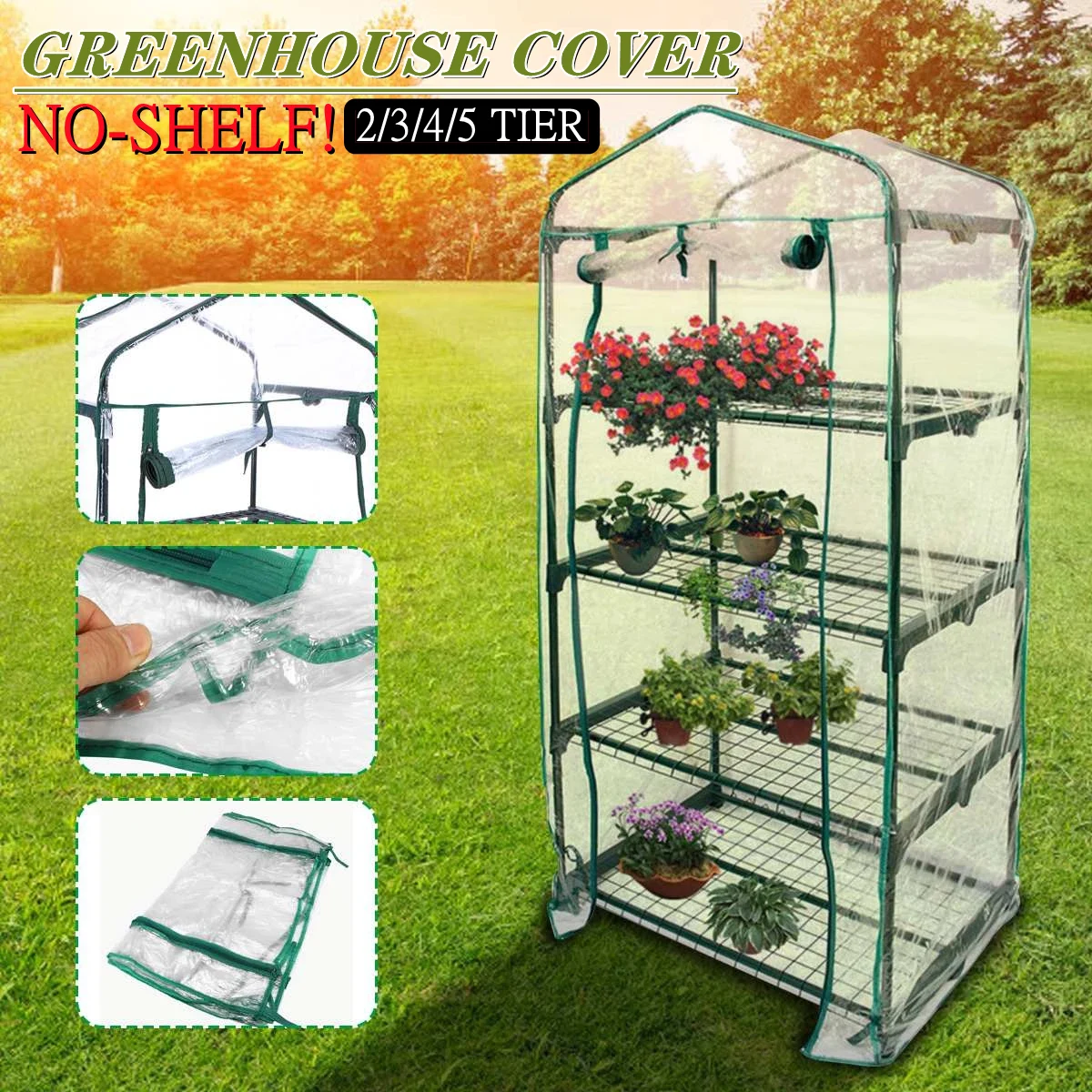 2-5 Tiers PVC Greenhouse Cover with Zipper Door, Outdoor Indoor Flower Plant Grow Tent Replacement Greenhouse Cover - No Shelves